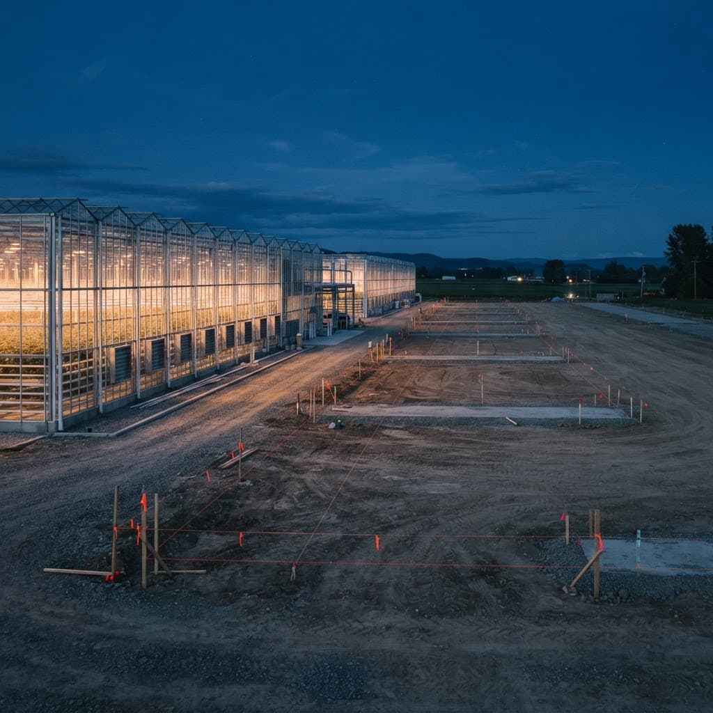 Greenhouse investment planning with first phase greenhouse and prepared expansion land